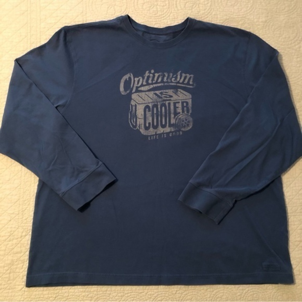 Life Is Good tee shirt. Optimism Is Cooler.Men’s size XXL.Antique blue color.
